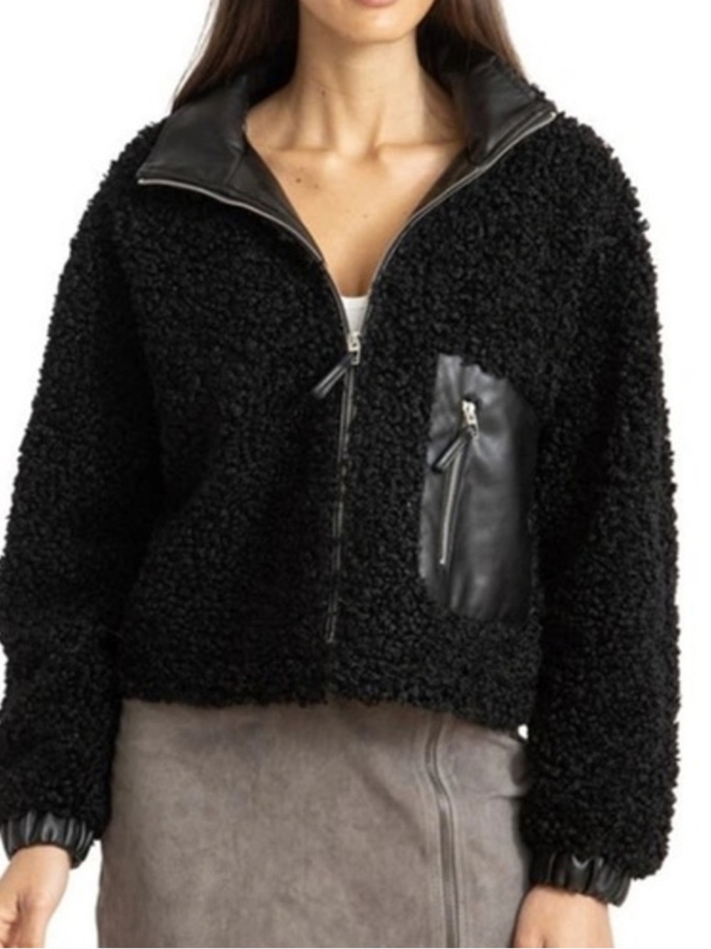 BLANKNYC Faux Shearling Jacket with Faux Leather Accent